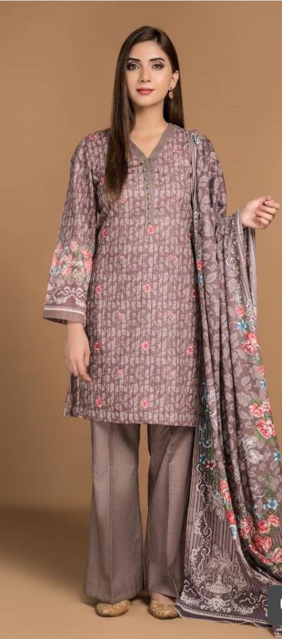 Embroidered khaddar shirt paired with digitally printed khaddar shawl.