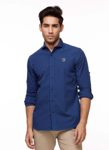 Blue Small Blocked Checkered Casual Shirt