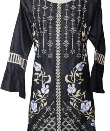 Black Color Ladies Kurta - 1Pcs Floral Design Embroidered Ladies Shirt