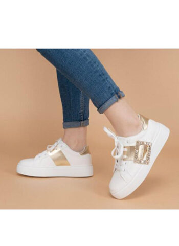Embroidered Gold White Shoes For Girls