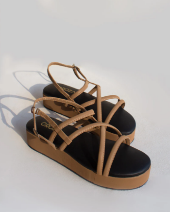 Brown Strappy Sandal Wedges Foot