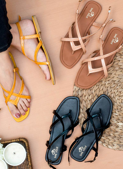 Three Beautiful Colors Flat Sash Sandals